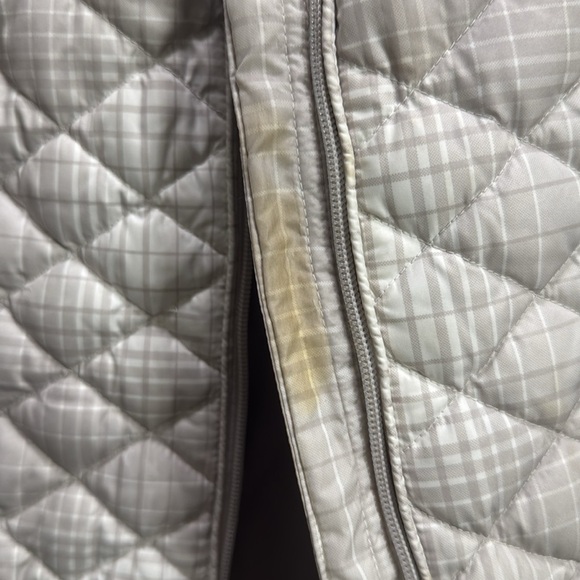 Eddie Bauer Women's Light Gray Quilted Puffer Jacket SZ XLT Tall Flaw plaid down - Picture 7 of 9